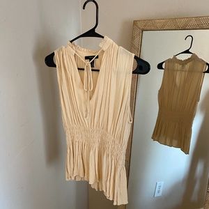 Forever 21 Ivory Hi Neck Cinch Waist Blouse Size S